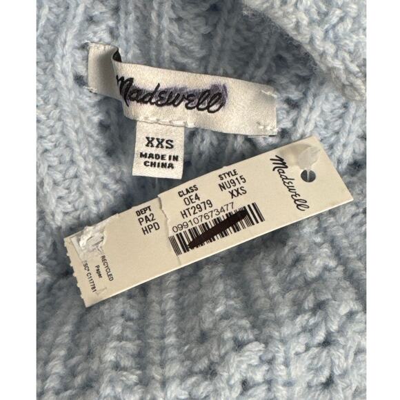 NWT Madewell Pointelle Stitch Mockneck Sweater Heather Pale Dawn Light Blue XXS - Picture 6 of 10